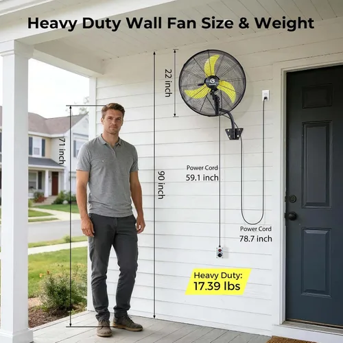 Miniatura 7 de FUGOO - Ventilador de pared industrial para exteriores con motor Eco BLDC de 20 pulgadas, potente flujo de aire Impermeable, 5000 CFM, 50% más