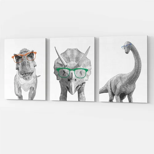 Miniatura 10 de GUBIYU Juego de 3 carteles artísticos con diseño de dinosaurio T-Rex, para habitación de niños, impresión de animales para guardería, decoración