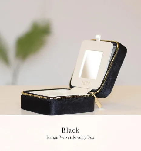 Miniatura 4 de BLUTETE Joyero de viaje organizador de terciopelo con anillos de espejo, aretes, collares, caja organizadora de almacenamiento (negro)