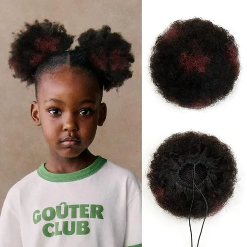 Miniatura 17 de Cola de caballo de cabello humano con cordón para mujeres negras, extensión de cabello humano rizado 4C, 8 pulgadas, aspecto natural, añade volumen