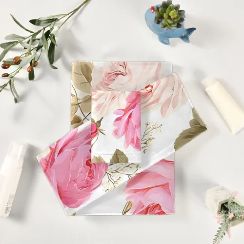 Miniatura 6 de susiyo Juego de toallas de baño de 3 piezas, suaves y altamente absorbentes, hermosas toallas de baño florales rosas rosas toallas de baño, toallas
