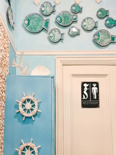 Miniatura 2 de Letrero náutico para baño, decoración temática de pirata y sirena para baños inspirados en la playa y el océano, divertido letrero de baño, 12 x 8