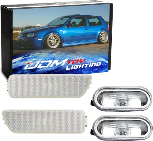 iJDMTOY Euro Clear Lens Bumper & Fender Side Marker, Combo de carcasa de luz repetidor compatible con Volkswagen: 1999-2005 MK4 Golf GTI R32 Rabbit