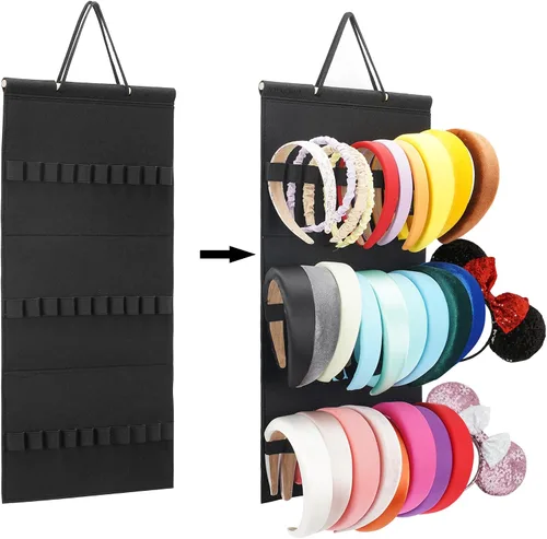 Miniatura 2 de Organizador colgante para diademas para niñas, organizador de diademas de fieltro, organizador de almacenamiento para diademas (sin diademas) (Negro)
