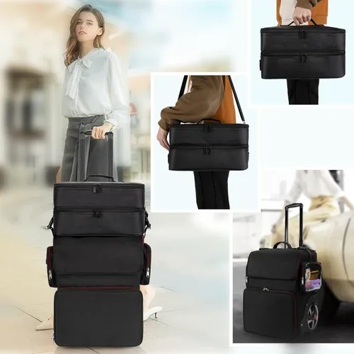 Miniatura 8 de Estuche de maquillaje grande con una bolsa de viaje grande para estilista, bolsa de peluquería con bolsa desmontable, aislamiento térmico y capa