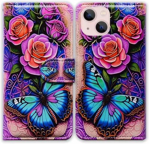 Miniatura 26 de Bcov - Funda para iPhone 13, funda tipo cartera de cuero verde con diseño de pájaro negro, funda con solapa y soporte con ranura para tarjetas