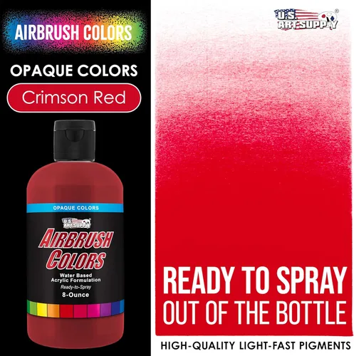 Miniatura 2 de U.S. Art Supply Pintura Acrílica Opaca Roja Carmesí Efectos Especiales para Aerógrafo - 8oz Pintura para Aerógrafo Lista para Rociar para Uñas, Rojo
