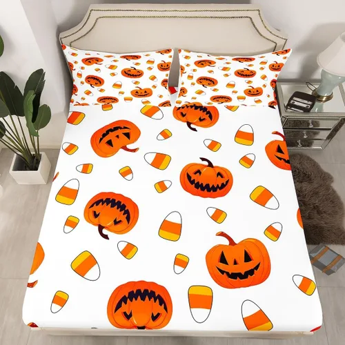 Miniatura 21 de Erosebridal Juego de funda de edredón con diseño de farol de calabaza, tamaño individual, decoración de Halloween, para niños, adolescentes