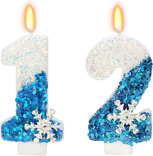 Miniatura 31 de Velas temáticas de cumpleaños de nieve congelada, vela de cumpleaños número 4 para suministros de fiesta, decoración de fiesta de cumpleaños Azul