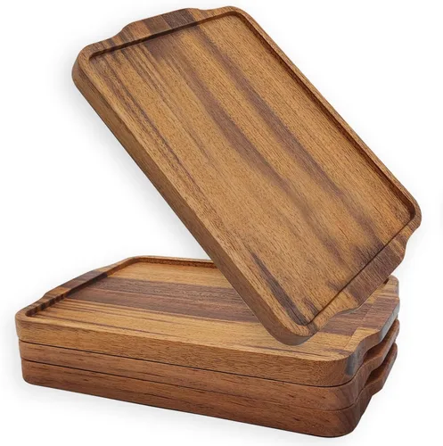 Miniatura 10 de Platos y bandejas de madera maciza de 13.8 pulgadas de madera de acacia natural para charcutería, tabla de quesos (3)