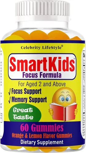 SmartKids - Gomitas de refuerzo cerebral para niños y adolescentes, suplemento cerebral, vitaminas en gomitas para niños con enfoque cerebral, DHA y