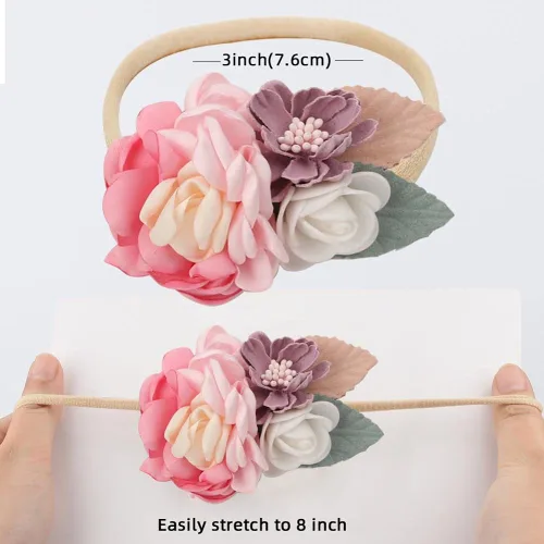 Miniatura 3 de Baby Floral con Diademas de Nylon para Niñas Recién Nacidas Ducha Foto (6 Colores)