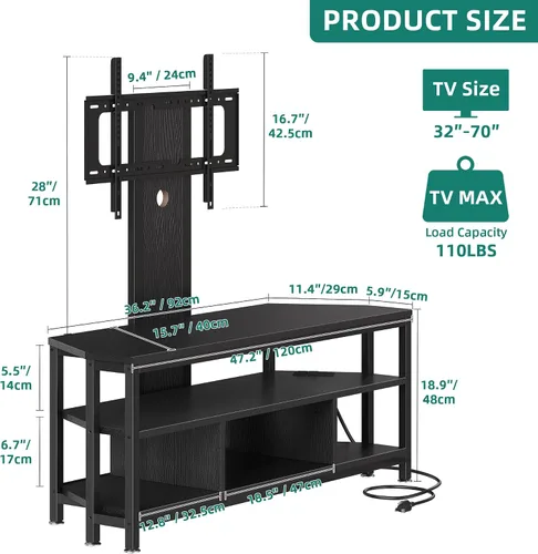 Miniatura 2 de YITAHOME Soporte de TV negro con montaje, soporte de TV moderno para TV LED de 70/65 pulgadas, centro de entretenimiento con montaje ajustable