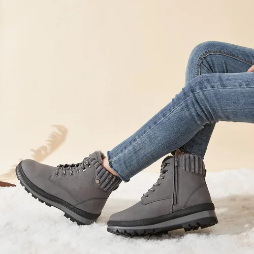 Miniatura 5 de BABUDOG Botines impermeables para mujer para exteriores (sin suela antideslizante), botas de combate de moda con cremallera lateral, botas de nieve
