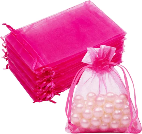 Miniatura 54 de Bolsas de organza de 3x4 pulgadas, 50 paquetes de pequeñas bolsas de regalo de malla con cordón, bolsas de muestra para fiesta, boda, baby shower