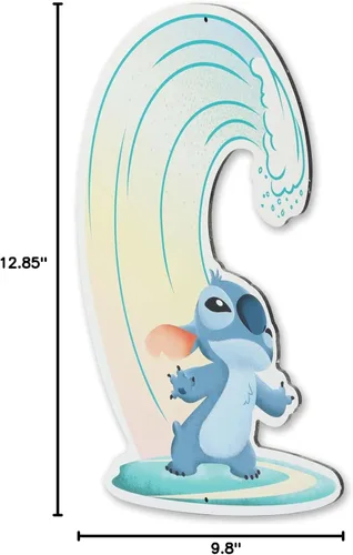 Miniatura 6 de Disney Lilo and Stitch - Letrero de metal para surfear, divertido arte de pared con olas de océano troqueladas y tabla de surf para decoración