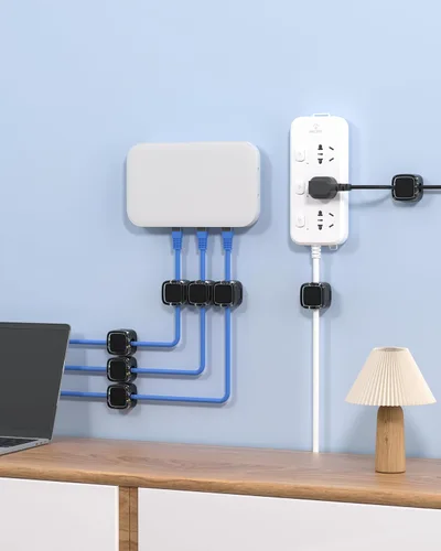 Miniatura 8 de Paquete de 6 organizadores magnéticos de cables y clips para cables, gestión de cables ajustables debajo del escritorio, soporte de alambre adhesivo