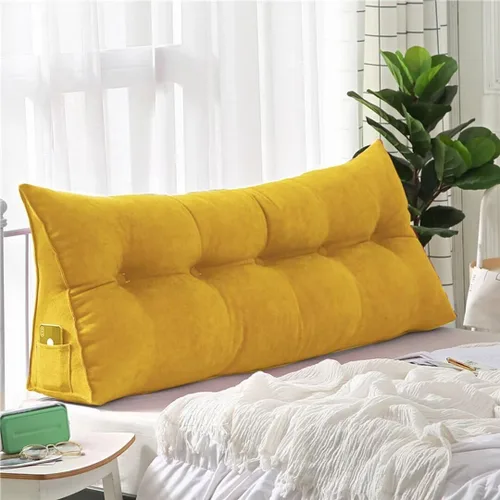 Miniatura 13 de Almohada triangular de lectura para reposo en cama, cojín grande para cabecero, respaldo largo, almohada de cuña con funda extraíble y dos bolsillos