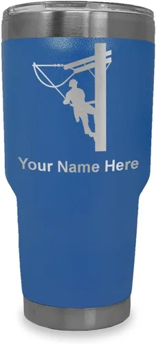 Miniatura 15 de LaserGram Taza aislada al vacío de 20 onzas, Lineman, grabado personalizado incluido (negro)