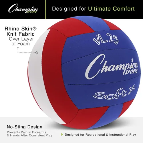 Miniatura 2 de Champion Sports Balones de voleibol de tela con cubierta antipicaduras, interior - Balones de voleibol suaves para principiantes - rojo/azul