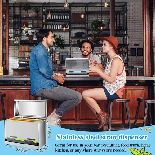 Miniatura 4 de Tessco for you Dispensador de lápices de acero inoxidable 2 en 1 a granel con tapa de metal, dispensador de popote reutilizable para restaurante