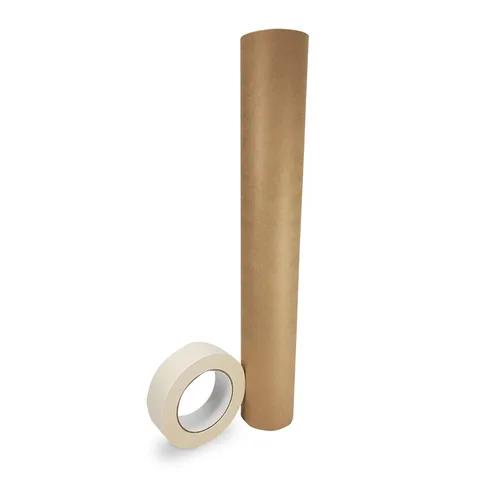 Miniatura 21 de IDL Packaging Juego de papel de enmascaramiento y cinta, papel marrón de 18 pulgadas x 60 yardas (6 rollos) y cinta blanca de 1.41 pulgadas x 60