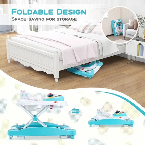 Miniatura 9 de BABY JOY Andador de bebé 6 en 1, andador plegable con ruedas, altura ajustable, música, luces, modo gorila y balancín, andadores de bebé para niños