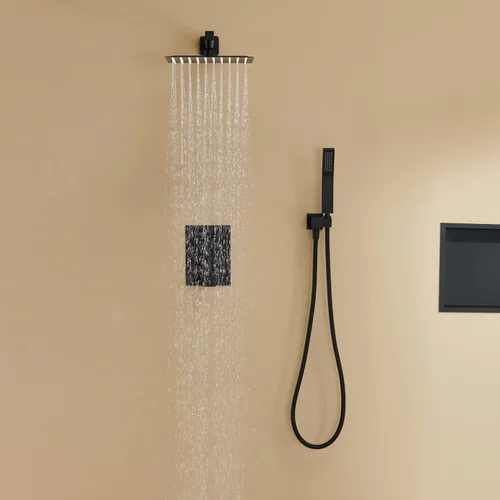 Miniatura 4 de Sistema de ducha de 10 pulgadas, juego combinado de ducha de lluvia, grifo de montaje en pared negro, grifos de baño con cabezal de ducha de lluvia