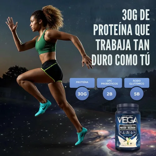 Miniatura 10 de Vega Sport proteína en polvo vegana + recuperación - 30g de proteína a base de plantas por porción, vainilla, 20 porciones, 5g de BCAA, probióticos
