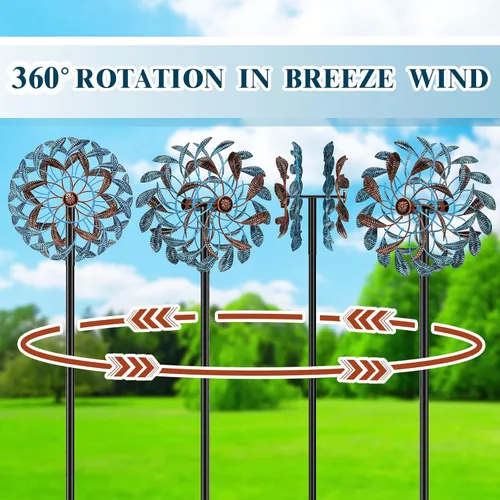 Miniatura 2 de Molinillos de viento de 360° para exteriores, esculturas de viento con estaca de metal, 63.2 pulgadas, cinético de metal grande, decoración