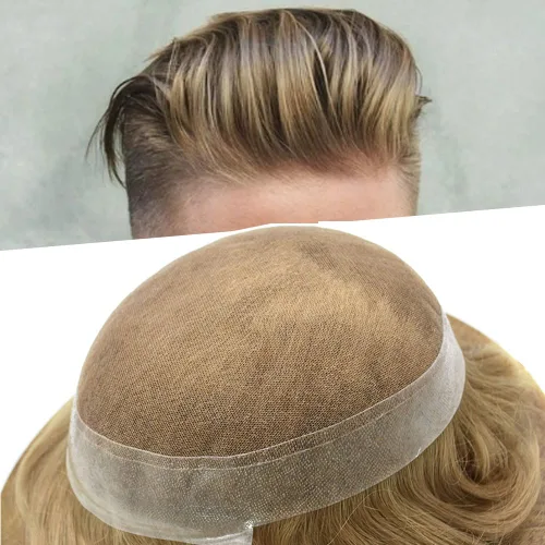 Miniatura 21 de Mens Toupee Hair Piece Real Cabello humano suave francés Encaje Toupee para hombres Sistema de reemplazo de cabello Hombres Hairpieces Hombres