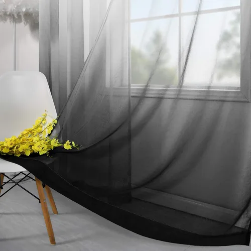 Miniatura 3 de KOUFALL - Cortinas negras de 63 pulgadas de largo para dormitorio, juego de 2 paneles con ojales, cortinas semitransparentes de imitación de lino