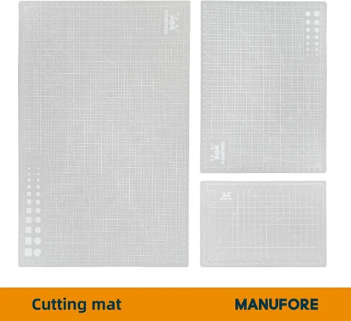 Miniatura 3 de MANUFORE Juego de alfombrillas de corte gris A3, A4, A5 con escala de centímetro y pulgadas, tabla de cortar autocurable con 5 capas de grosor