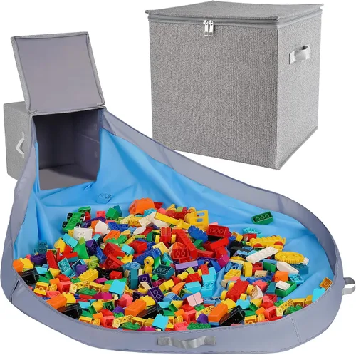 Miniatura 7 de SAM AND MABEL Organizador de almacenamiento de juguetes con tapete de juego para niños, 13 x 13 x 13 pulgadas, apilable y plegable, caja Bambú Crema