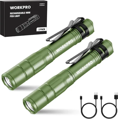 Miniatura 12 de WORKPRO Luz recargable para bolígrafo, mini linterna, paquete de 2 linternas EDC ultracompactas, linterna de bolsillo con clip, función de memoria