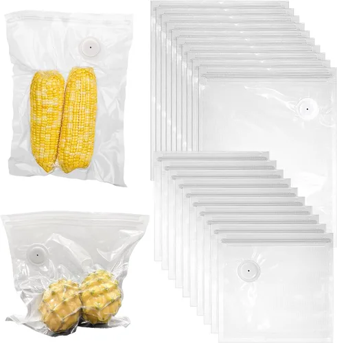 40 paquetes de bolsas selladoras al vacío, bolsas de sellado al vacío para válvula de aire, bolsa de sellado de almacenamiento reutilizable para