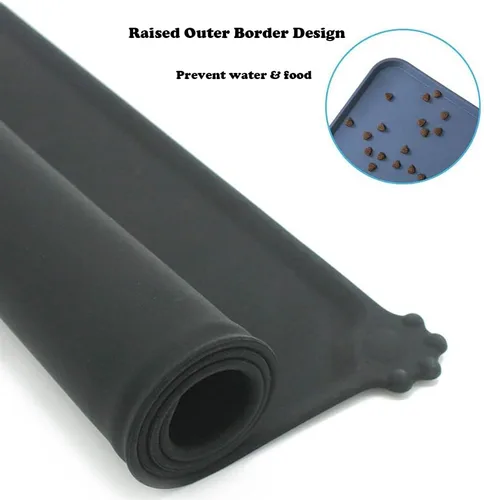 Miniatura 3 de Tapete de silicona para alimentación de mascotas, impermeable, para perros y gatos, bordes elevados para evitar derrames, bandeja individual