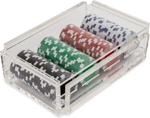 Miniatura 11 de La Ficha - Juego de fichas de póquer, 100 fichas resistentes y resistentes, incluye 4 fichas de color para jugar, caja de acrílico hecha a mano