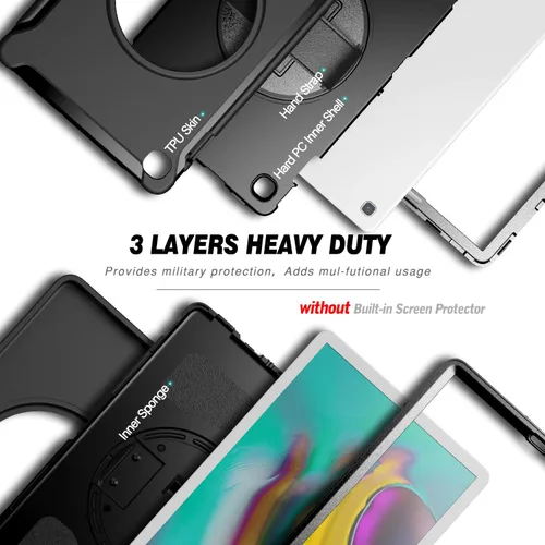 Miniatura 4 de Dteck Funda para Galaxy Tab S5e 2019, resistente, de cuerpo completo, resistente, a prueba de golpes, con correa de mano giratoria para tableta