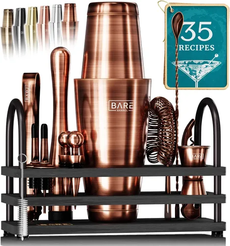 Miniatura 12 de BARE BARREL Mixology Bartender Kit Bar Set Juego de coctelera de 14 piezas Herramientas de mezcla de Martini Barware para el hogar 35 tarjetas