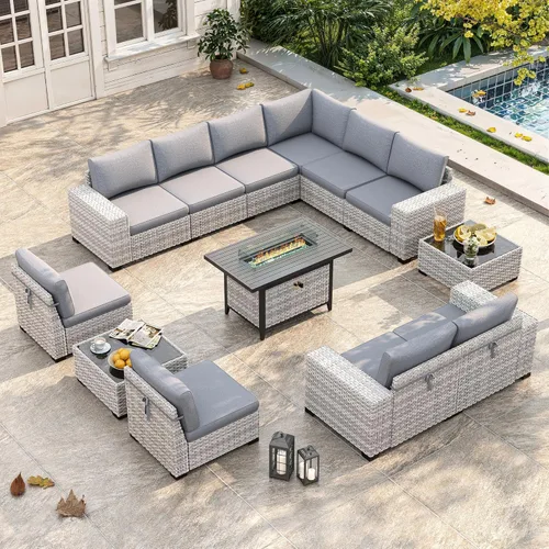 Miniatura 45 de Juego de muebles de mimbre para patio al aire libre de 3 piezas, sillas de patio giratorias mecedoras con respaldo alto con cojines gruesos de 4
