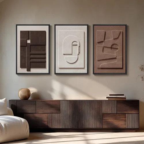Miniatura 26 de Juego de arte abstracto redondo con textura 3D, 3 piezas, esculturas geométricas bohemias modernas y minimalistas para paredes, pinturas verdes