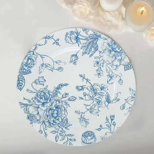Miniatura 20 de Efavormart - Paquete de 10 platos de postre de plástico francés – Azul y Blanco Floral, platos de ensalada desechables redondos de 7 pulgadas