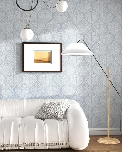 Miniatura 2 de Papel Tapiz Moderno Despegar y Pegar Azul y Blanco 17.3"x78.7" Papel de Contacto Autoadhesivo Removible Papel Tapiz Boho Hoja Geométrico Decorativo