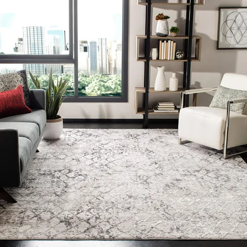 Miniatura 9 de SAFAVIEH Amelia Collection - Alfombra decorativa de 2 pies 2 pulgadas x 4 pies, gris y azul marino, diseño moderno enrejado envejecido, no desprende