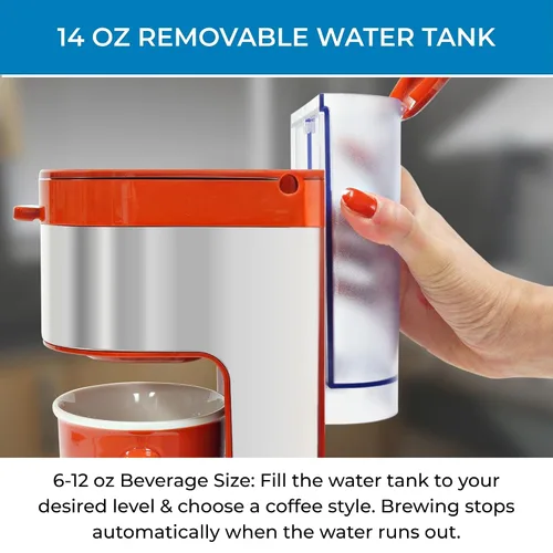 Miniatura 6 de Koolatron Kenmore Cafetera de una porción y Taza de Viaje de Acero Inoxidable, Compatible con Cápsulas/Pods y Café Molido, Compatible con K Cup, Rojo