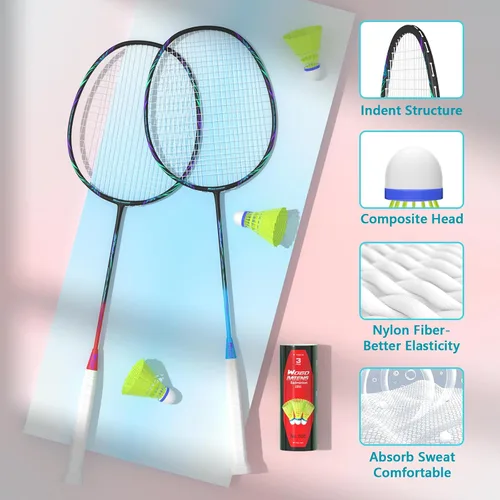 Miniatura 5 de Raquetas de bádminton profesionales de fibra de carbono para patios traseros y gimnasio