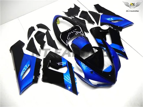 Miniatura 3 de Ajuste para Kawasaki Ninja ZX6R 636 2005 2006 Negro Azul Inyeccionado Carenados Kit Cuerpo Kit Carrocería de plástico