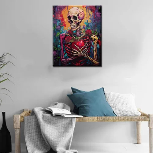 Miniatura 3 de Kit de pintura acrílica al óleo floral de calavera para niños, pintura sangrienta por números para adultos sobre lienzo, pintura del día