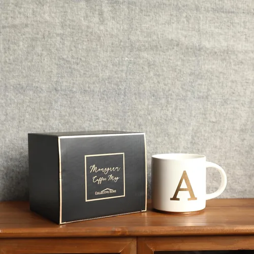 Miniatura 5 de COLLECTIVE HOME - Tazas de cerámica con monograma, tazas de café con inicial dorada de 15 onzas, elegantes tazas de té del alfabeto, elegante taza p